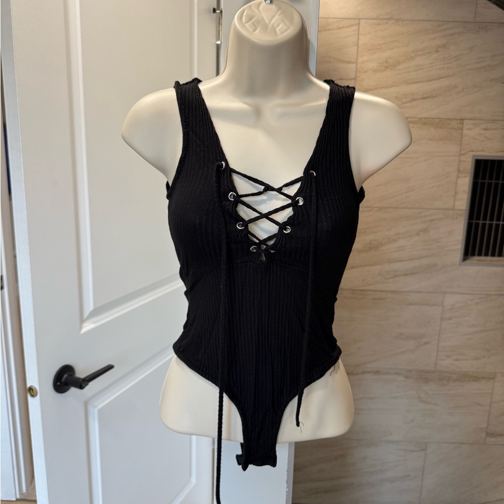 Love Culture Black Lace-Up Bodysuit